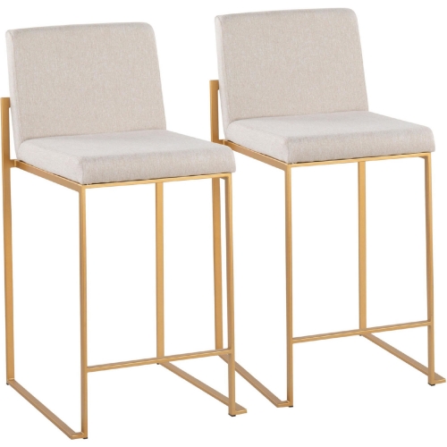 Fuji High Back 26" Counter Stool in Beige Fabric & Gold Steel (Set of 2)